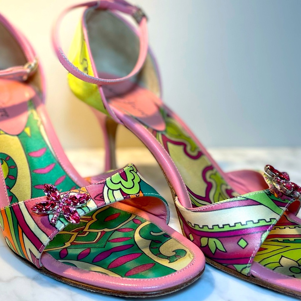 Vintage Isabella Fiore Pastel Heels with Pink Butterfly Dazzle